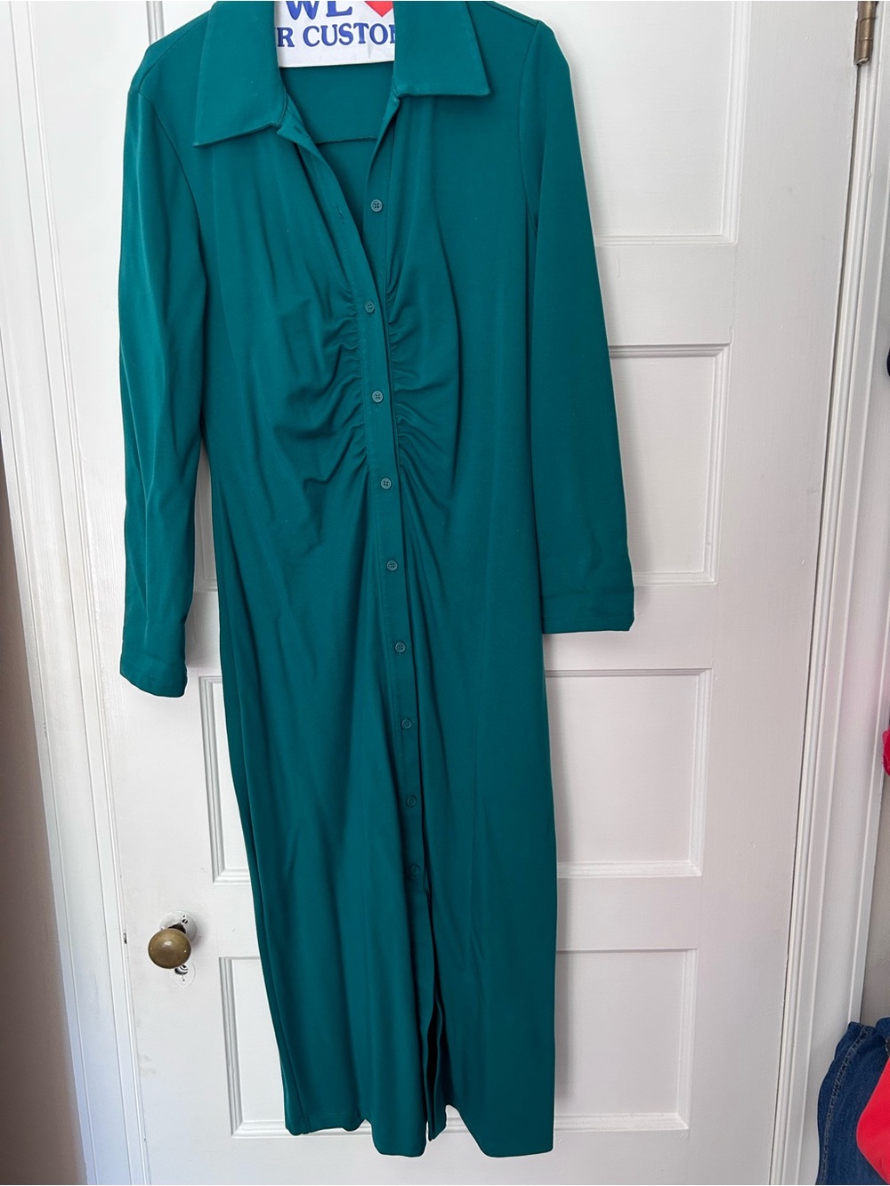 COS Teal Green Long-Sleeve Button-Front Dress